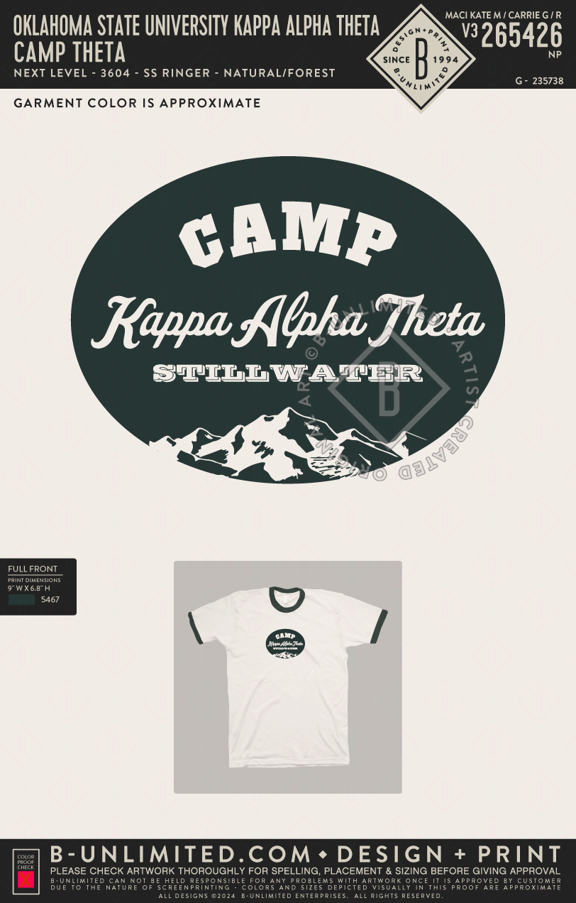 Oklahoma State University Kappa Alpha Theta - Camp Theta - Next Level - 3604 - SS Ringer - Natural/Forest