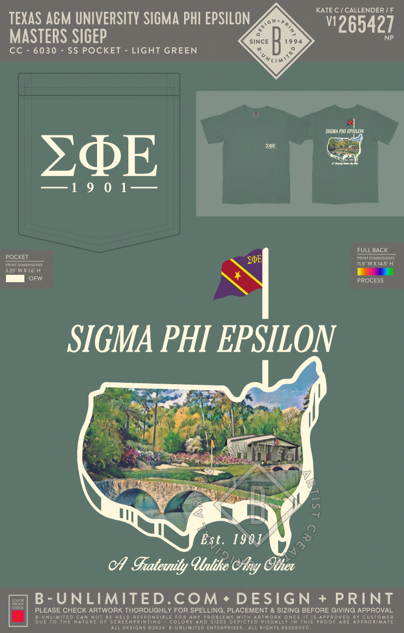Texas A&M University Sigma Phi Epsilon - Masters SigEp - CC - 6030 - SS Pocket - Light Green