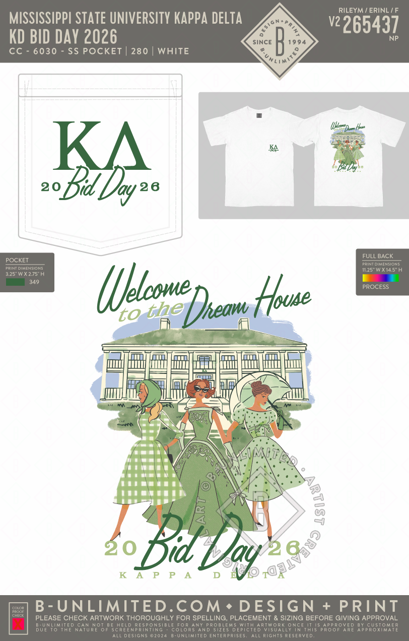 Mississippi State University Kappa Delta - KD Bid Day 2026 - CC - 6030 - SS Pocket - White