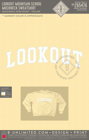 Lookout Mountain School - Mockneck Sweatshirt - Tap Stitch - WW0004-P001-V2 - Mockneck Crewneck Sweatshirt - Yellow