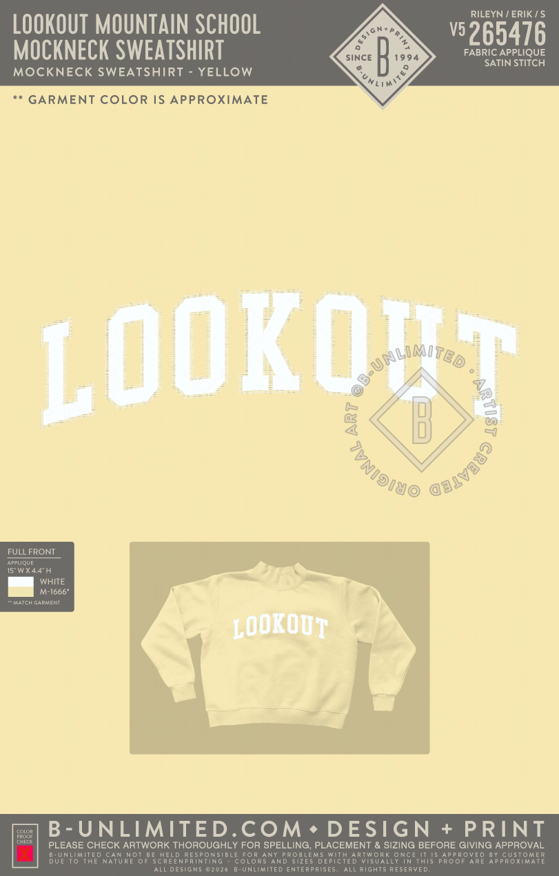 Lookout Mountain School - Mockneck Sweatshirt - Tap Stitch - WW0004-P001-V2 - Mockneck Crewneck Sweatshirt - Yellow