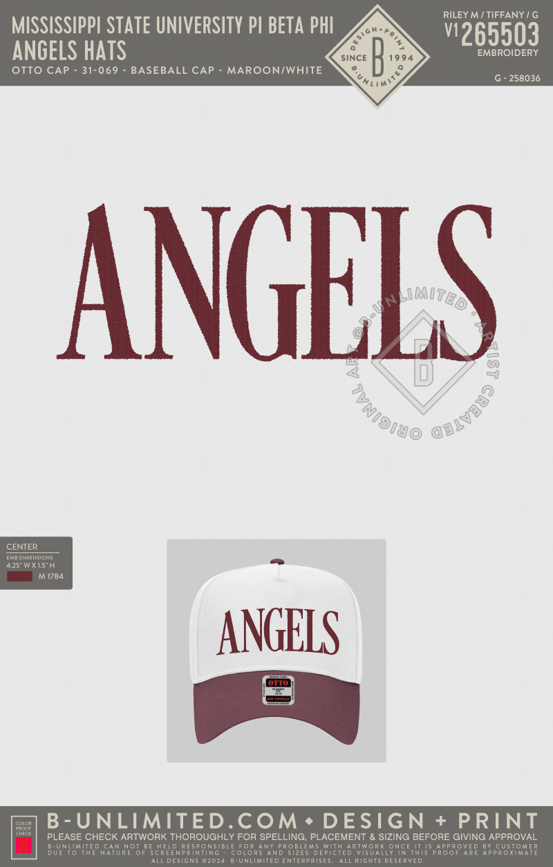 Mississippi State University Pi Beta Phi - Angels Hats - Otto Cap - 31-069 - Baseball Cap - Maroon/White