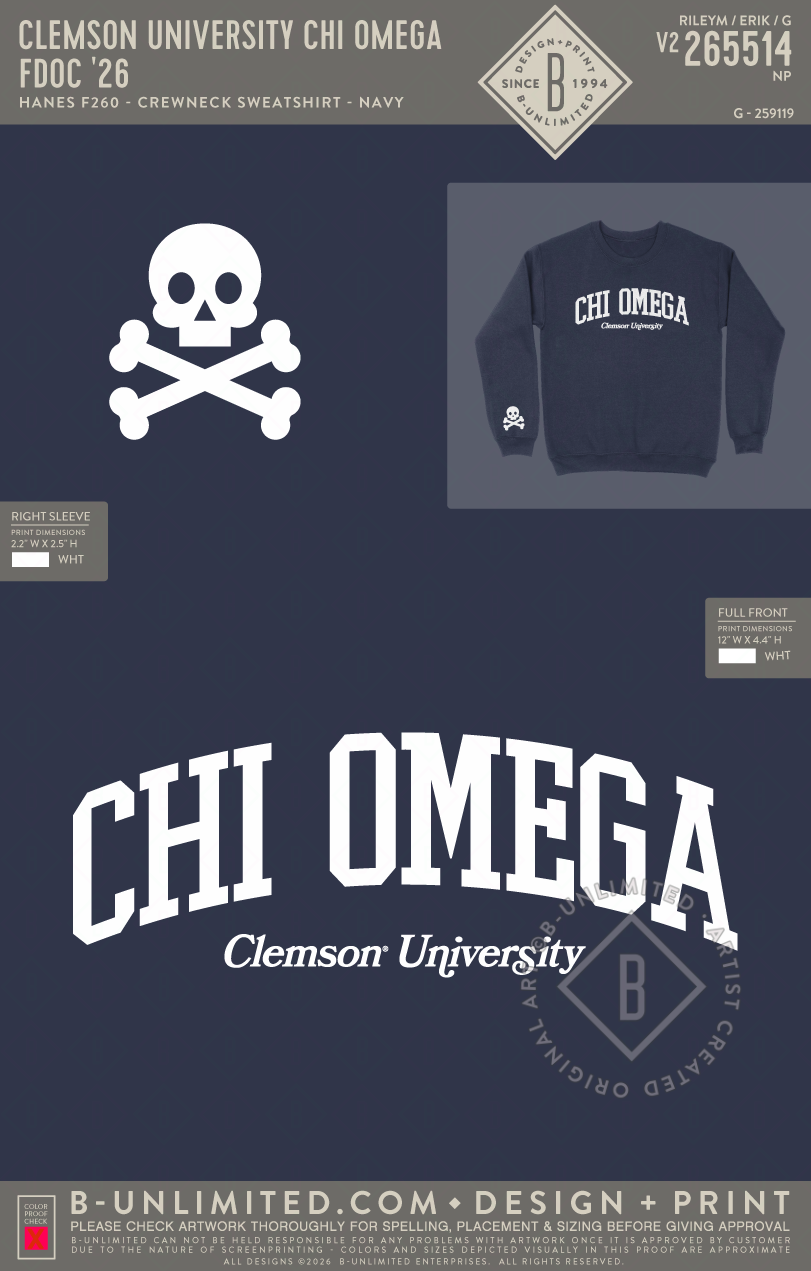 Clemson University Chi Omega - FDOC '26 - Sweatshirt - Hanes - F260 - Sweatshirt - Navy