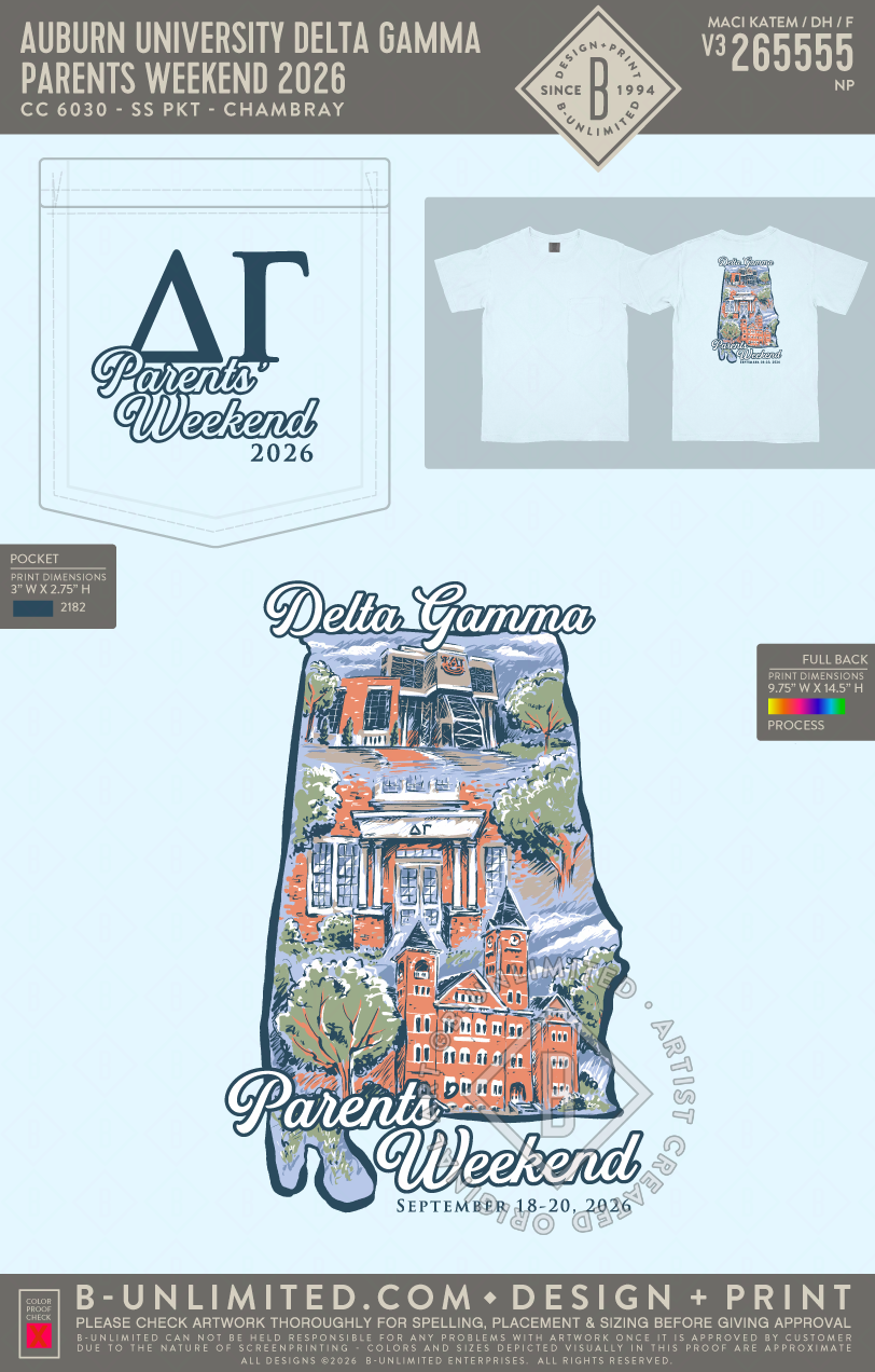 Auburn University Delta Gamma - Parents Weekend 2026 - CC - 6030 - SS Pocket - Chambray