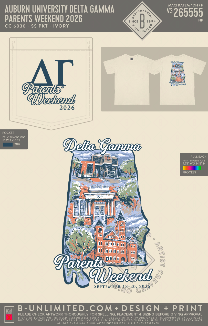 Auburn University Delta Gamma - Parents Weekend 2026 - CC - 6030 - SS Pocket - Ivory