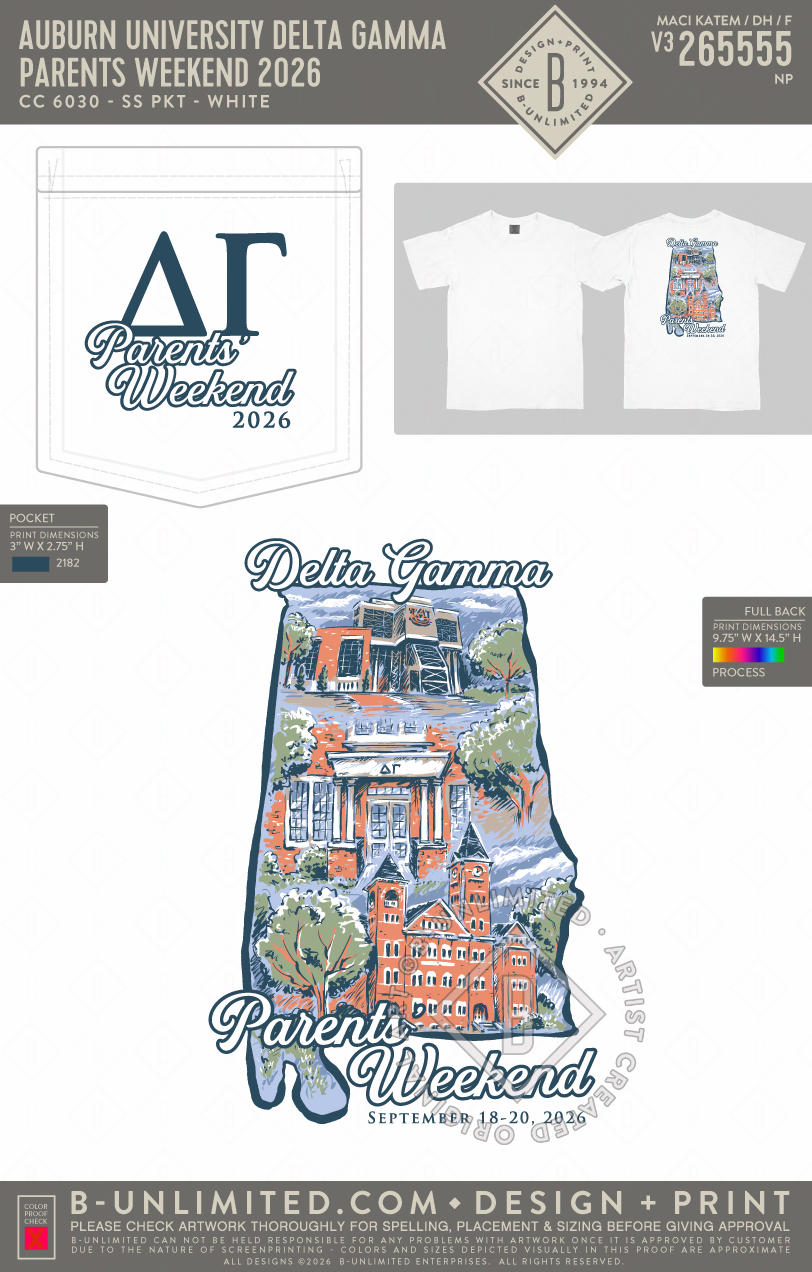 Auburn University Delta Gamma - Parents Weekend 2026 - CC - 6030 - SS Pocket - White