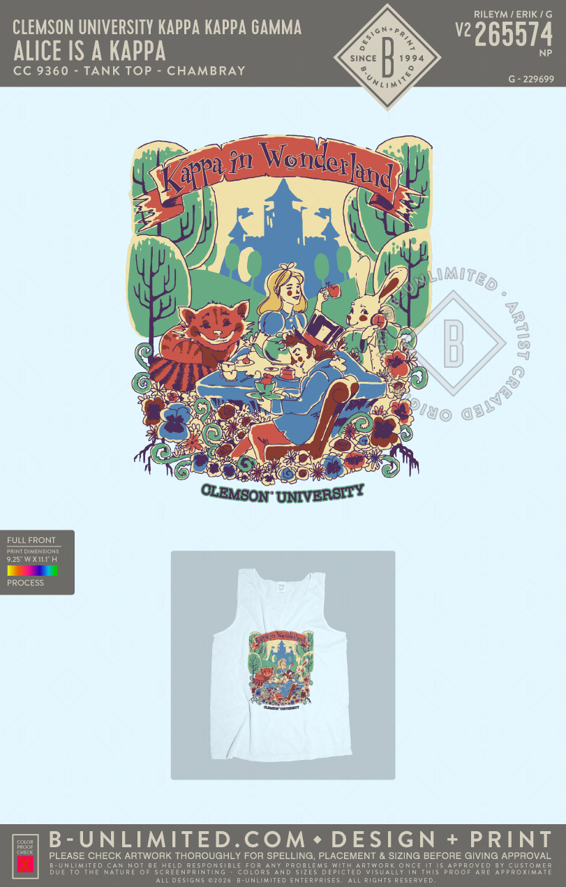 Clemson University Kappa Kappa Gamma - Alice is a Kappa - CC - 9360 - Tank Top - Chambray