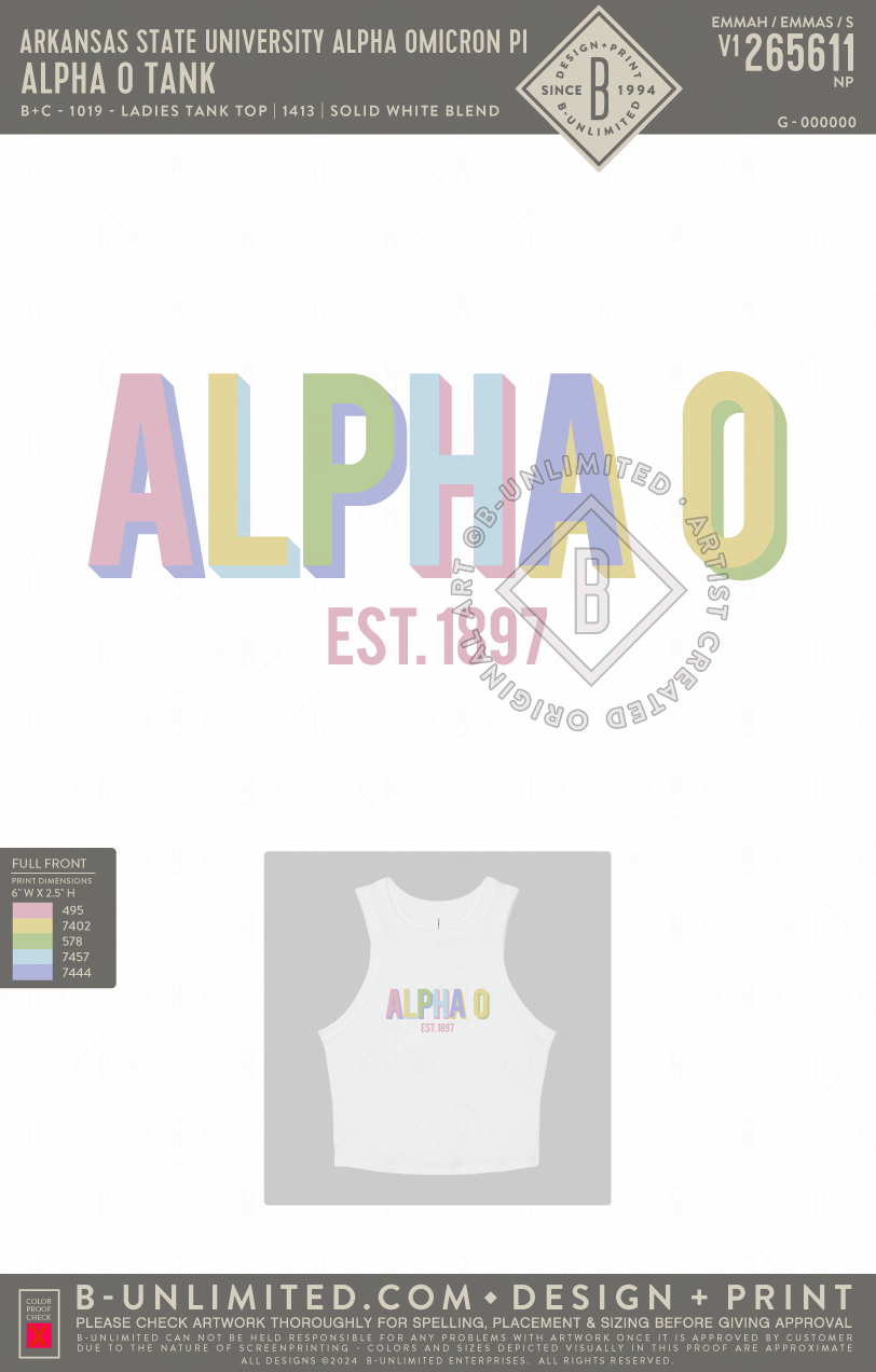 Arkansas State University Alpha Omicron Pi - Alpha O Tank - B+C - 1019 - Ladies Tank Top - Solid White Blend