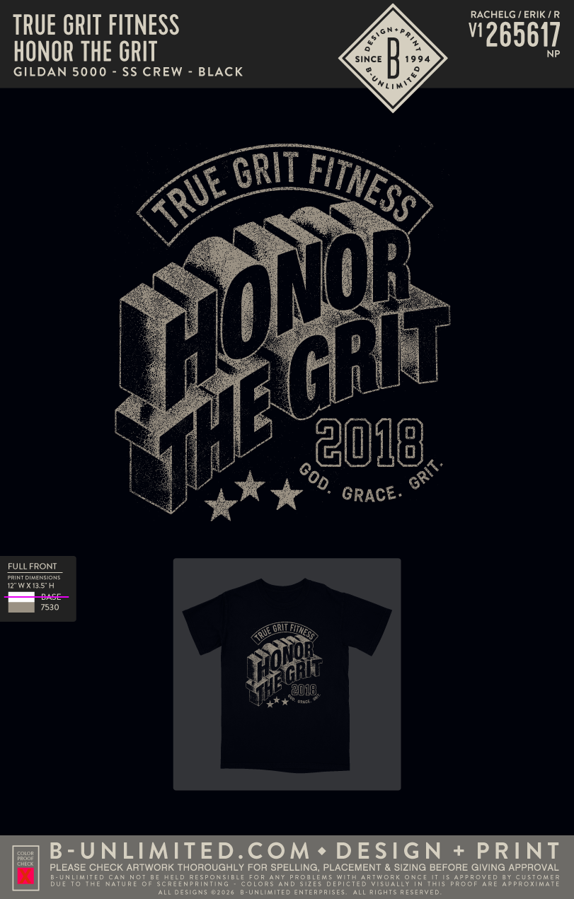 True Grit Fitness - Honor the Grit - CC - 1717 - SS Crew - Black