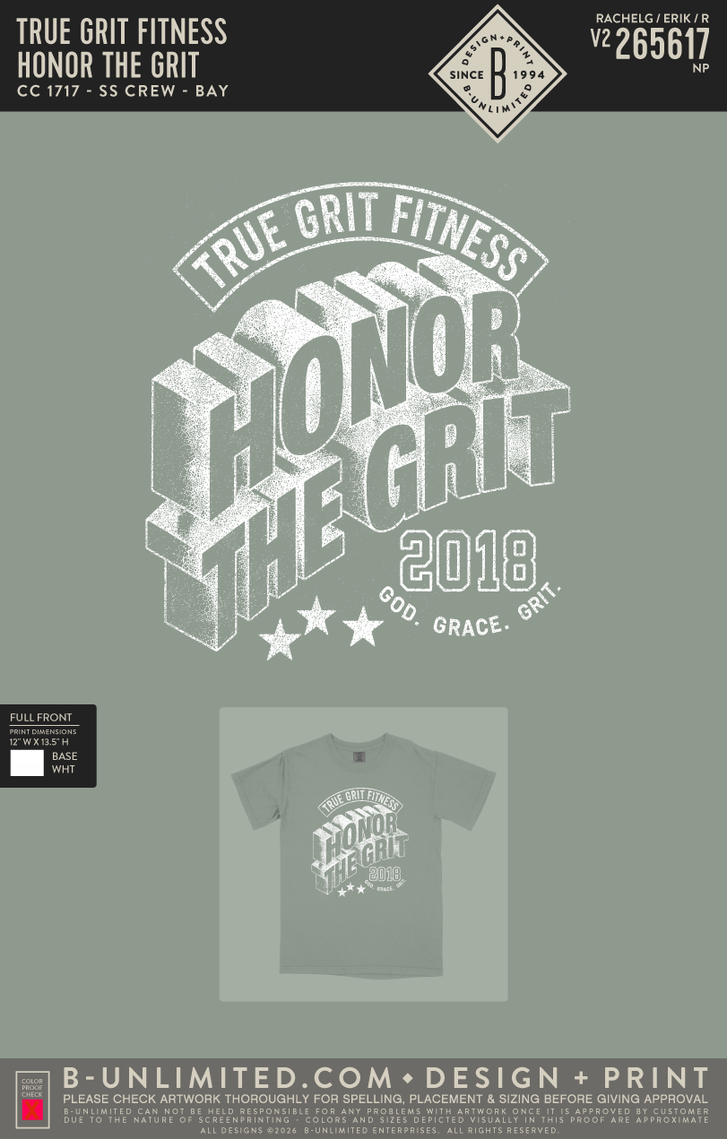 True Grit Fitness - Honor the Grit - CC - 1717 - SS Crew - Bay