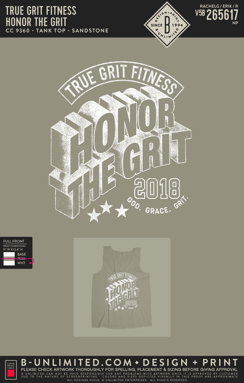 True Grit Fitness - Honor the Grit - CC - 9360 - Tank Top - Sandstone