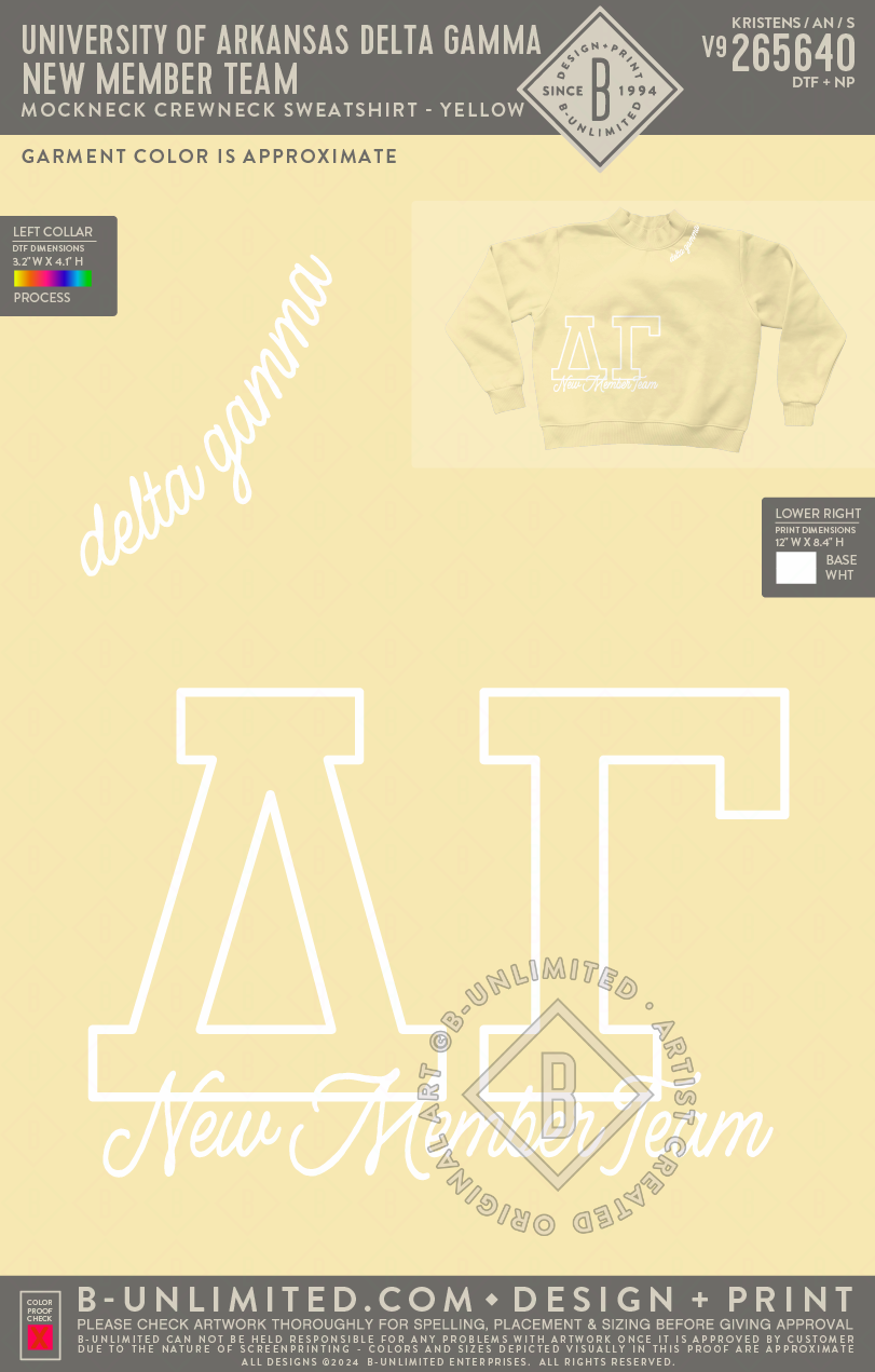 University of Arkansas Delta Gamma - New Member Team - Tap Stitch - WW0004-P001-V2 - Mockneck Crewneck Sweatshirt - Yellow