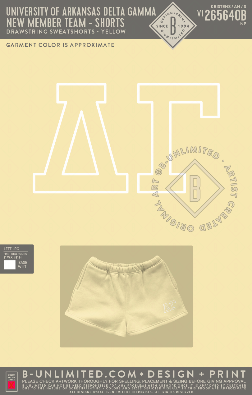 University of Arkansas Delta Gamma - New Member Team (Shorts) - Tap Stitch - WK0004-P001-V2 - Shorts - Yellow