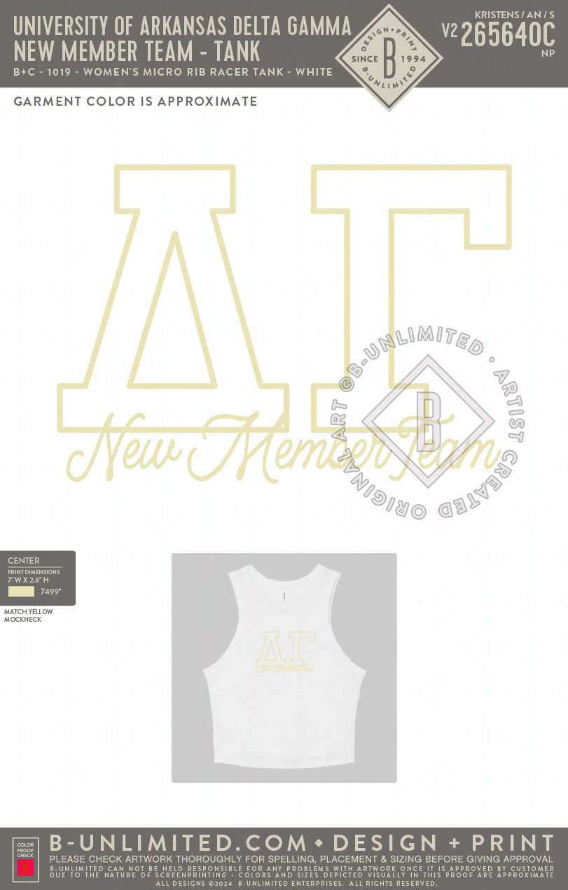 University of Arkansas Delta Gamma - New Member Team (Tank) - B+C - 1019 - Ladies Tank Top - Solid White Blend