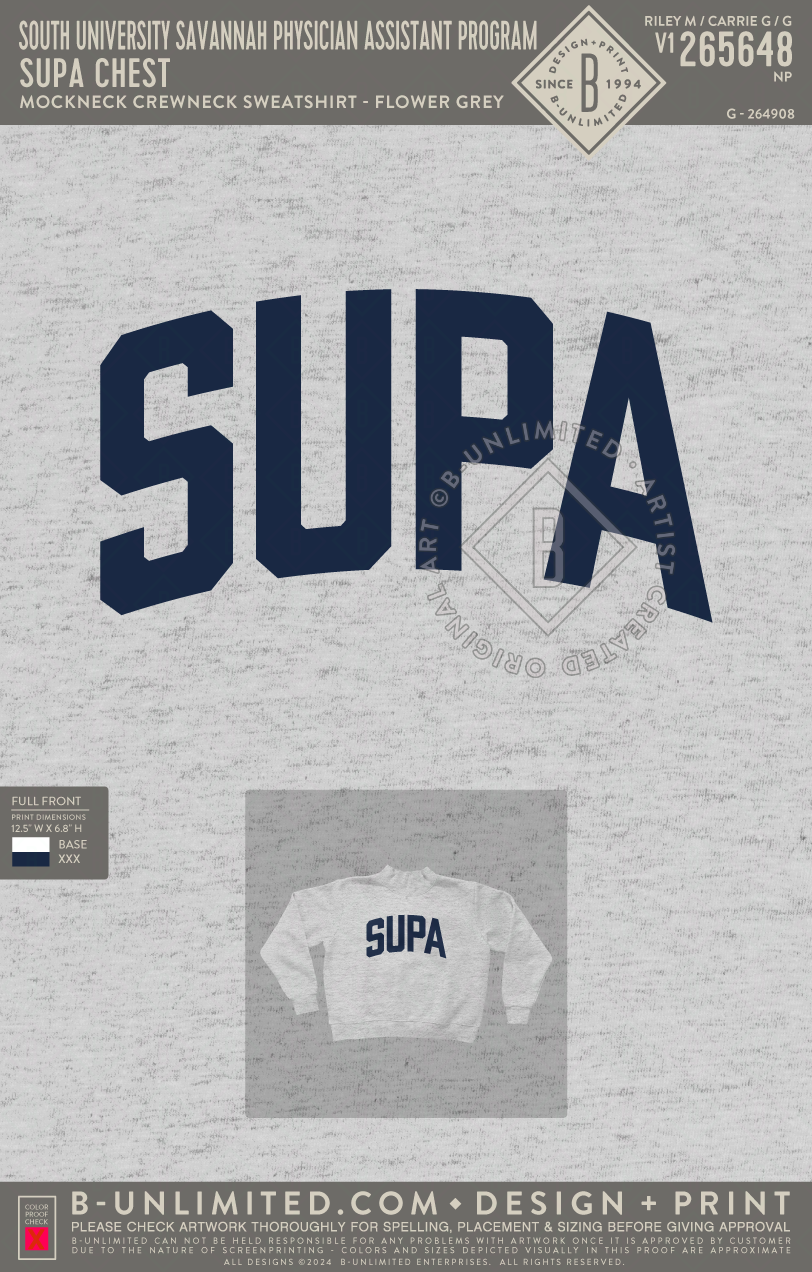 South University Savannah Physician Assistant Program - SUPA Chest - Tap Stitch - WW0004-P001-V2 - Mockneck Crewneck Sweatshirt - Flower Grey