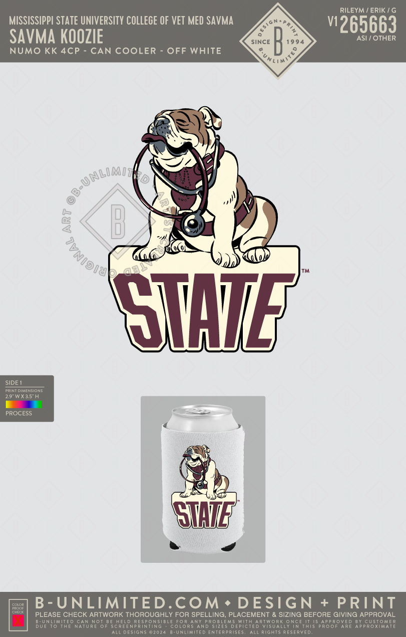 Mississippi State University College of Vet Med SAVMA - SAVMA Koozie - Numo - KK - Can Cooler - Off White