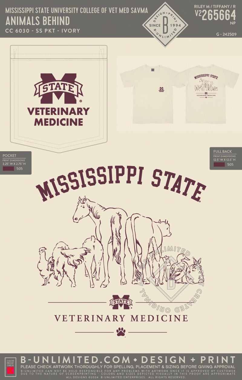 Mississippi State University College of Vet Med SAVMA - Animals Behind - CC - 6030 - SS Pocket - Ivory