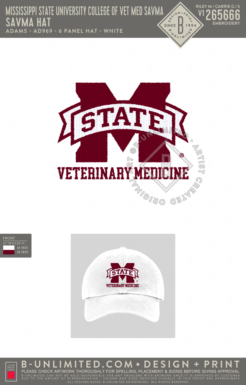 Mississippi State University College of Vet Med SAVMA - SAVMA Hat - Adams - AD969 - Hat - White