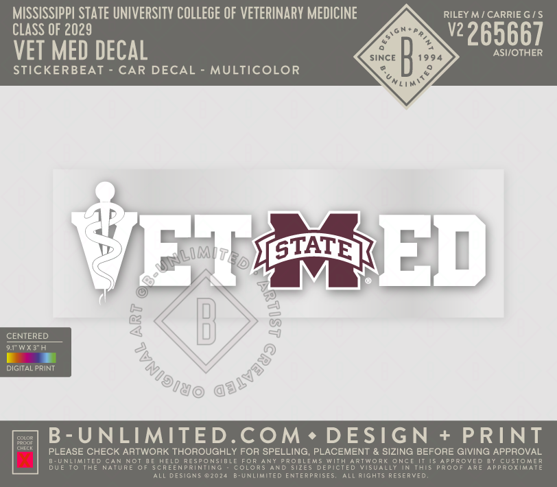 Mississippi State University College of Veterinary Medicine Class of 2029 - Vet Med Decal - Stickerbeat - Car Decal - Multicolor