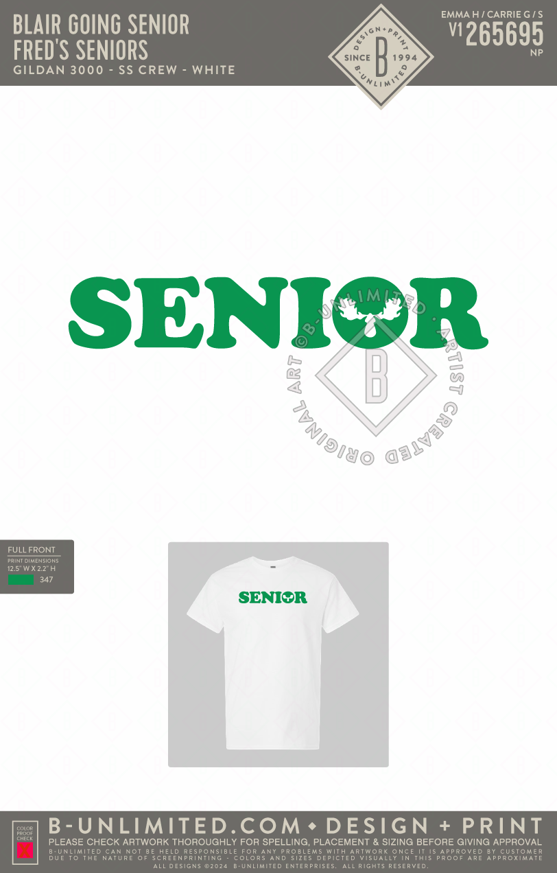 Blair Going Senior - Fred's Seniors - Gildan - 3000 - Lightweight SS Crew - White