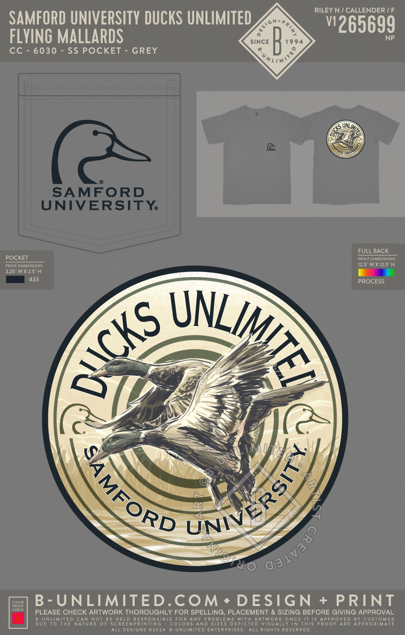 Samford University Ducks Unlimited - Flying Mallards - CC - 6030 - SS Pocket - Grey