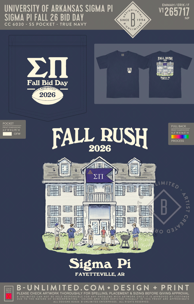 University of Arkansas Sigma Pi - Sigma Pi Fall 26 Bid Day - CC - 6030 - SS Pocket - True Navy