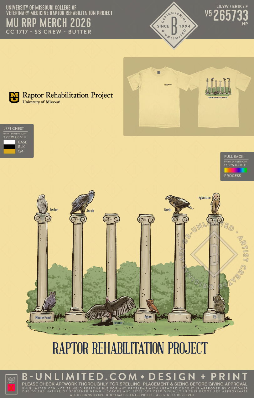 University of Missouri College of Veterinary Medicine Raptor Rehabilitation Project - MU RRP Merch 2026 - CC - 1717 - SS Crew - Butter
