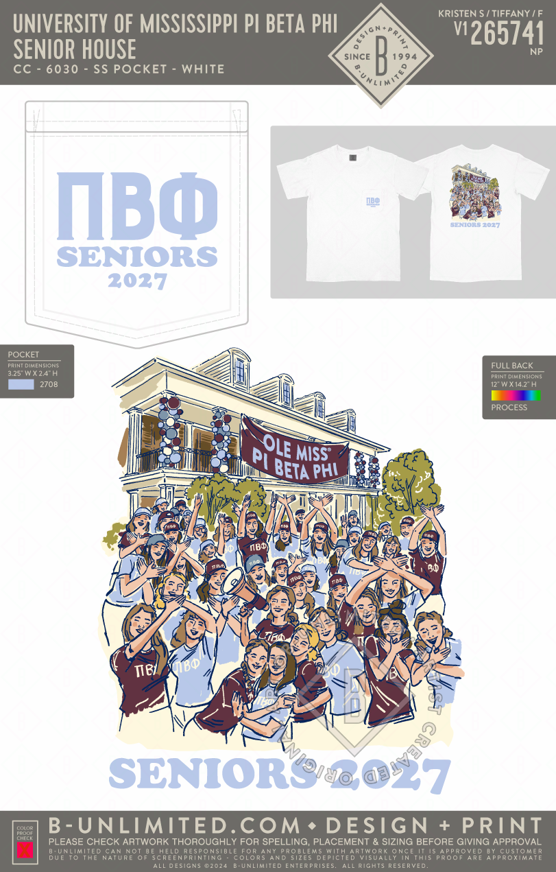 University of Mississippi Pi Beta Phi - Senior House - CC - 6030 - SS Pocket - White