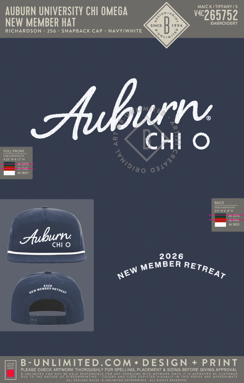 Auburn University Chi Omega - New Member Hat - Richardson - 256 - Rope Snapback Hat - Navy/White