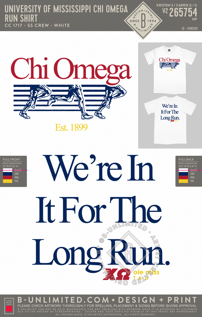 University of Mississippi Chi Omega - Run Shirt - CC - 1717 - SS Crew - White