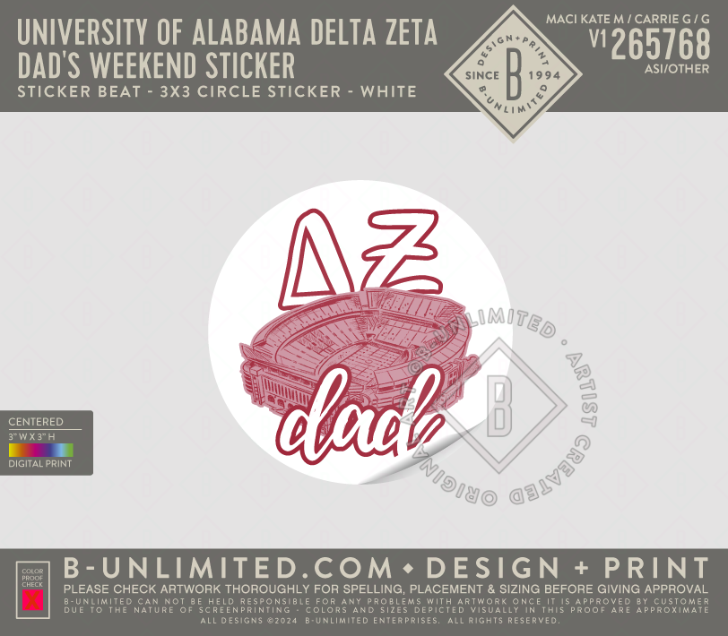 University of Alabama Delta Zeta - Dad's weekend sticker - Sticker Beat - 3x3 Circle Sticker - White