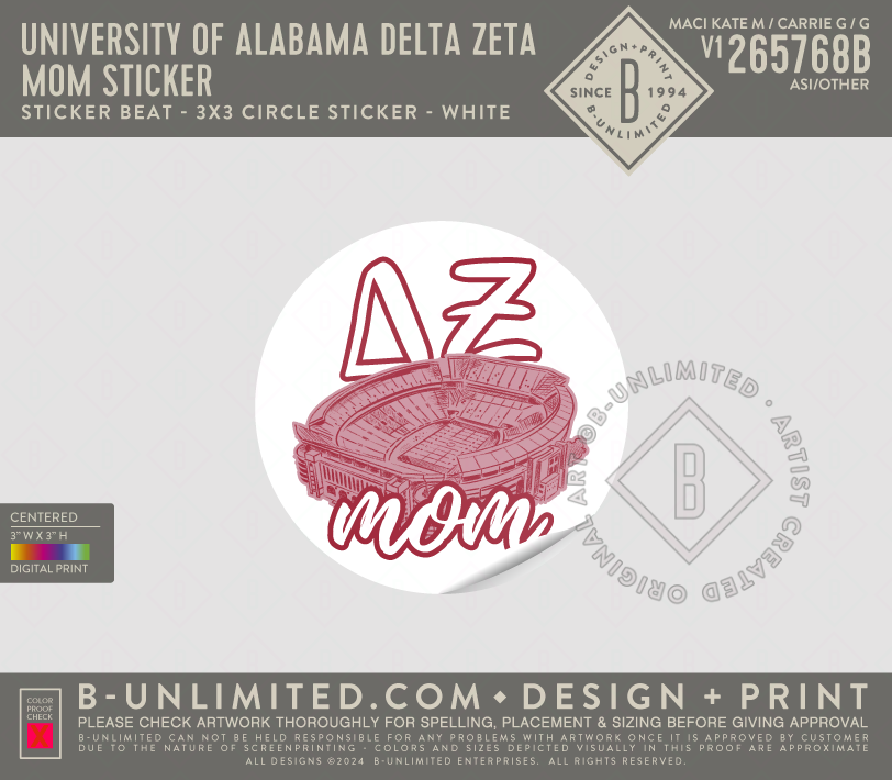 University of Alabama Delta Zeta - Mom sticker - Sticker Beat - 3x3 Circle Sticker - White
