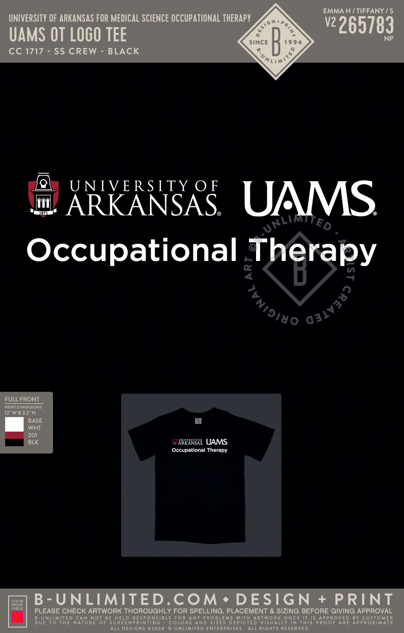 University of Arkansas for Medical Science Occupational Therapy - UAMS OT Logo Tee - CC - 1717 - SS Crew - Black