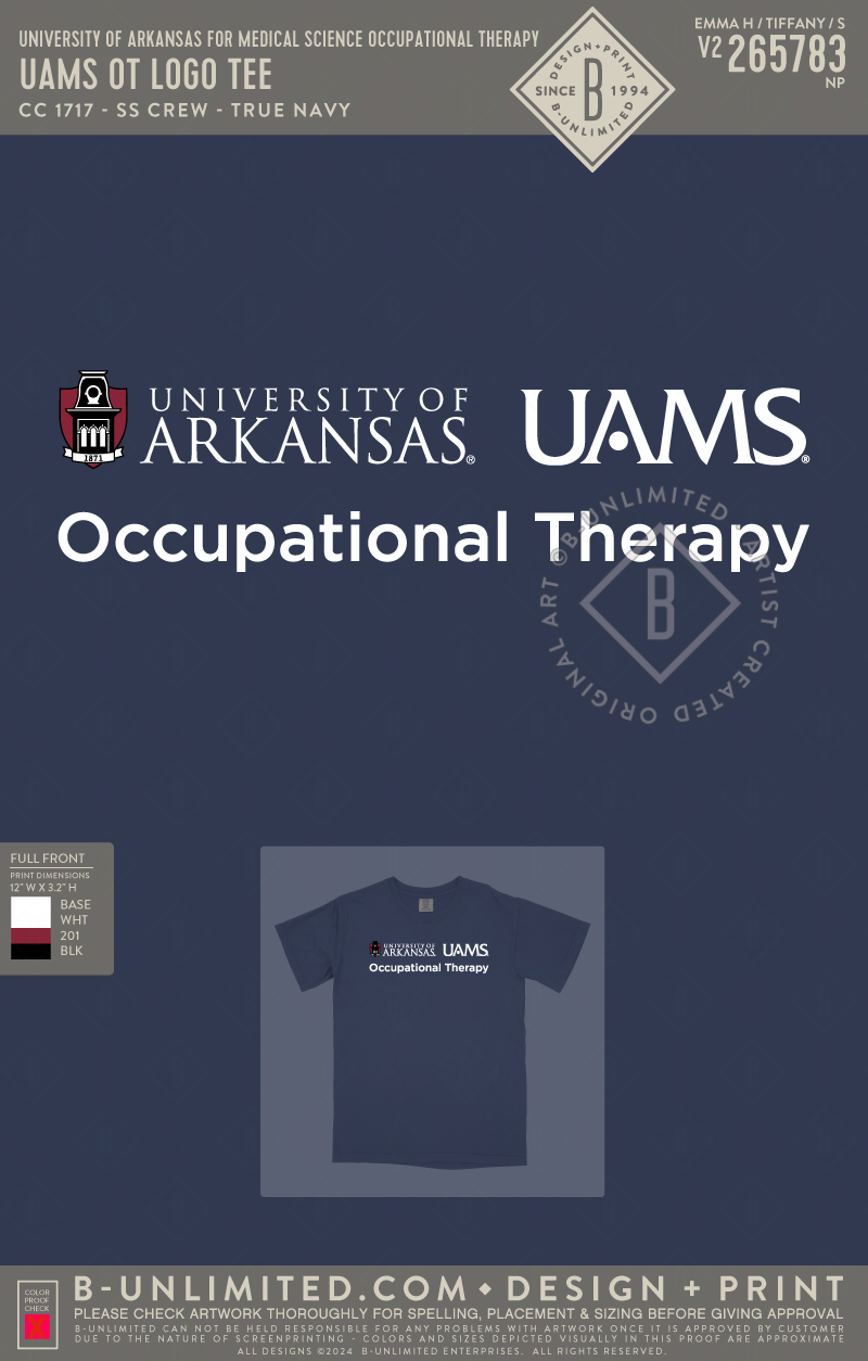 University of Arkansas for Medical Science Occupational Therapy - UAMS OT Logo Tee - CC - 1717 - SS Crew - True Navy