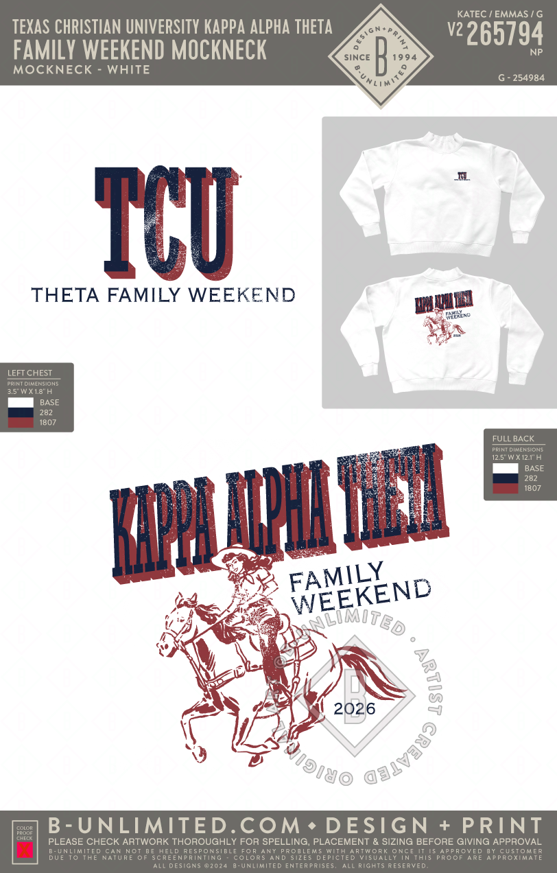 Texas Christian University Kappa Alpha Theta - Family Weekend Mockneck - Tap Stitch - WW0004-P001-V2 - Mockneck Crewneck Sweatshirt - White