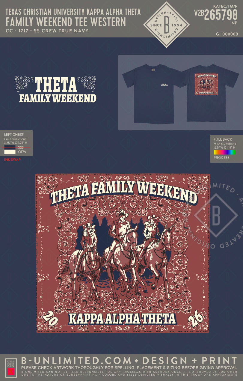 Texas Christian University Kappa Alpha Theta - Family Weekend Tee Western - CC - 1717 - SS Crew - True Navy