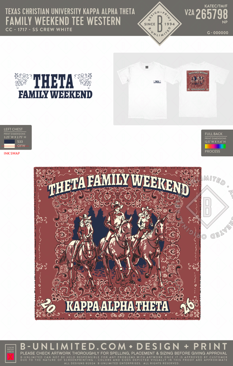 Texas Christian University Kappa Alpha Theta - Family Weekend Tee Western - CC - 1717 - SS Crew - White