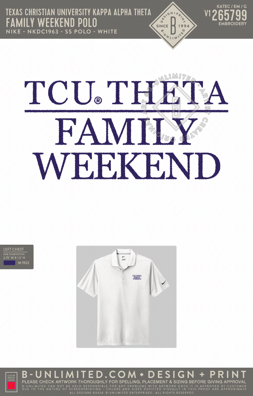 Texas Christian University Kappa Alpha Theta - Family Weekend Polo - Nike - NKDC1963 - SS Polo - White