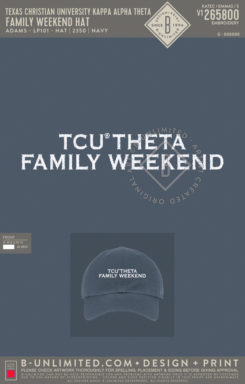 Texas Christian University Kappa Alpha Theta - Family Weekend Hat - Adams - LP101 - Hat - Navy