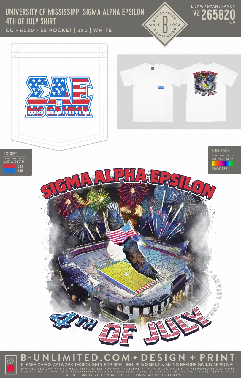 University of Mississippi Sigma Alpha Epsilon - 4th of July shirt - CC - 6030 - SS Pocket - White