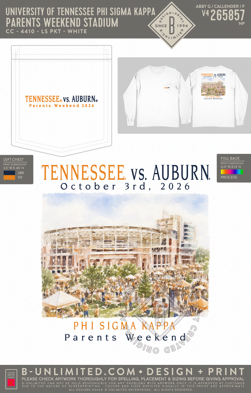 University of Tennessee Phi Sigma Kappa - Parents Weekend Stadium - CC - 4410 - LS Pocket - White