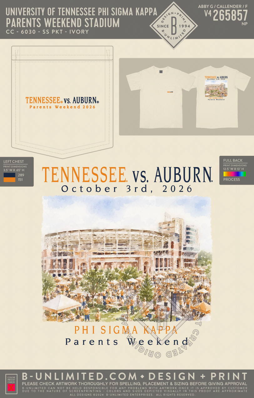 University of Tennessee Phi Sigma Kappa - Parents Weekend Stadium - CC - 6030 - SS Pocket - Ivory