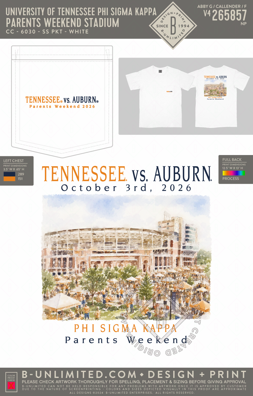 University of Tennessee Phi Sigma Kappa - Parents Weekend Stadium - CC - 6030 - SS Pocket - White