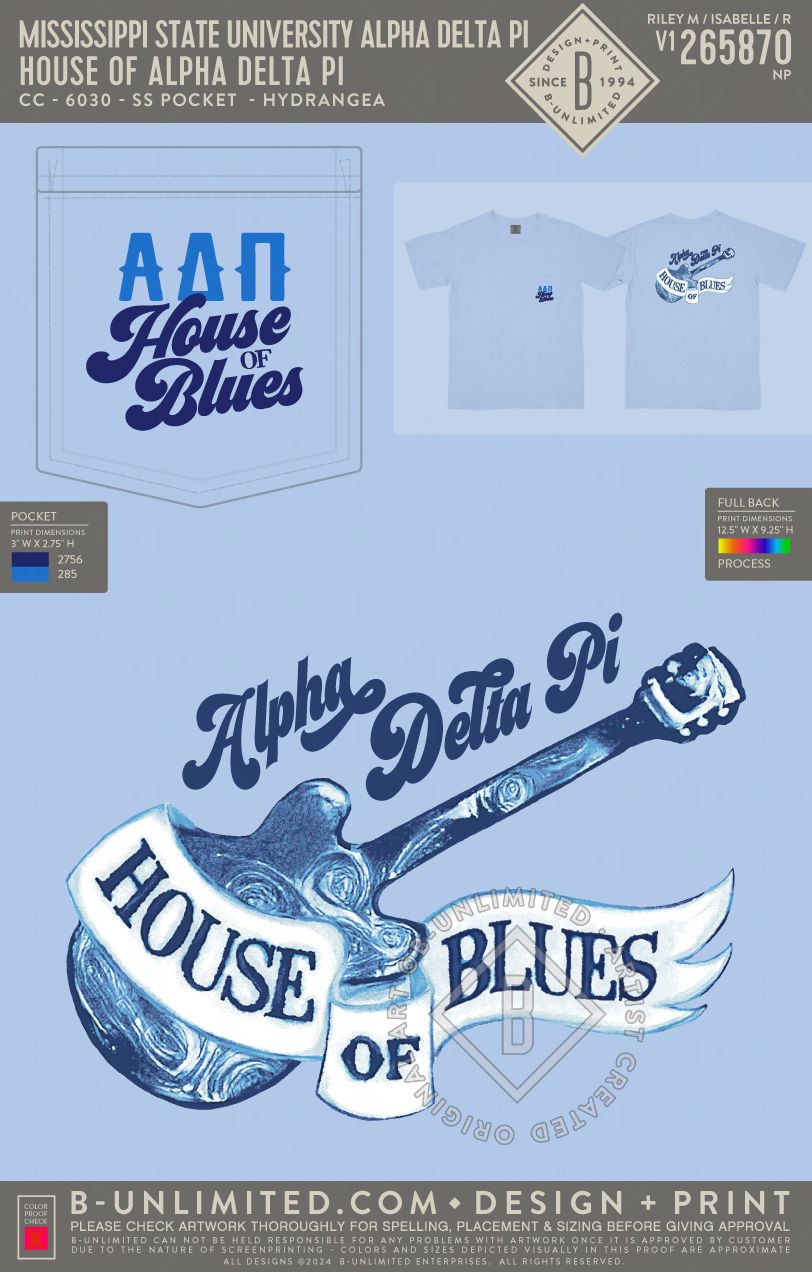 Mississippi State University Alpha Delta Pi - House of Alpha Delta Pi - CC - 6030 - SS Pocket - Hydrangea