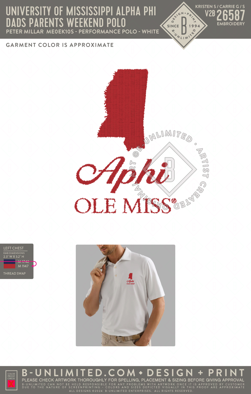 University of Mississippi Alpha Phi - Dads Parents Weekend Polo - Peter Millar - ME0EK10S - Solid Performance Polo - White
