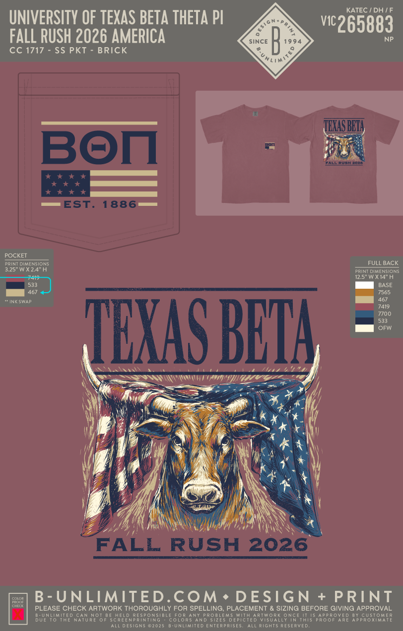 University of Texas Beta Theta Pi - Fall Rush 2026 America - CC - 6030 - SS Pocket - Brick