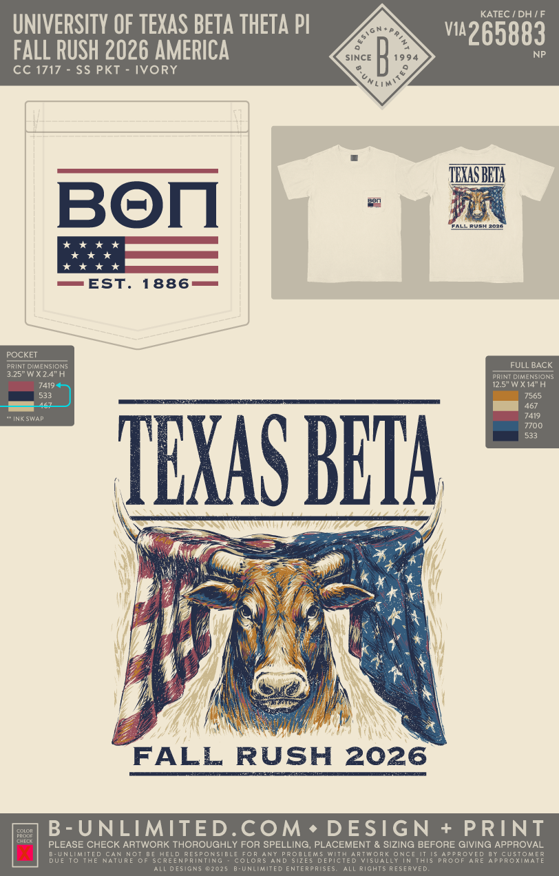 University of Texas Beta Theta Pi - Fall Rush 2026 America - CC - 6030 - SS Pocket - Ivory