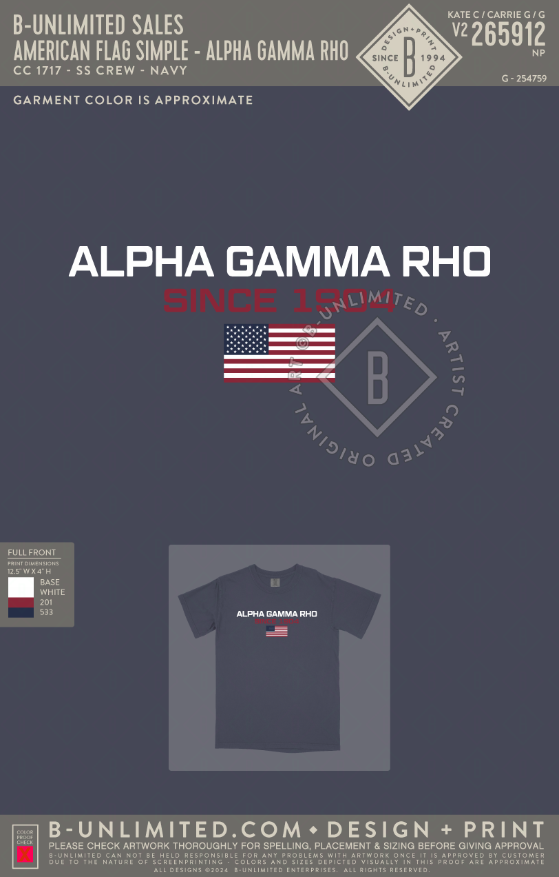 B-Unlimited Sales - American Flag Simple - Alpha Gamma Rho (DUMMY) - CC - 1717 - SS Crew - Navy