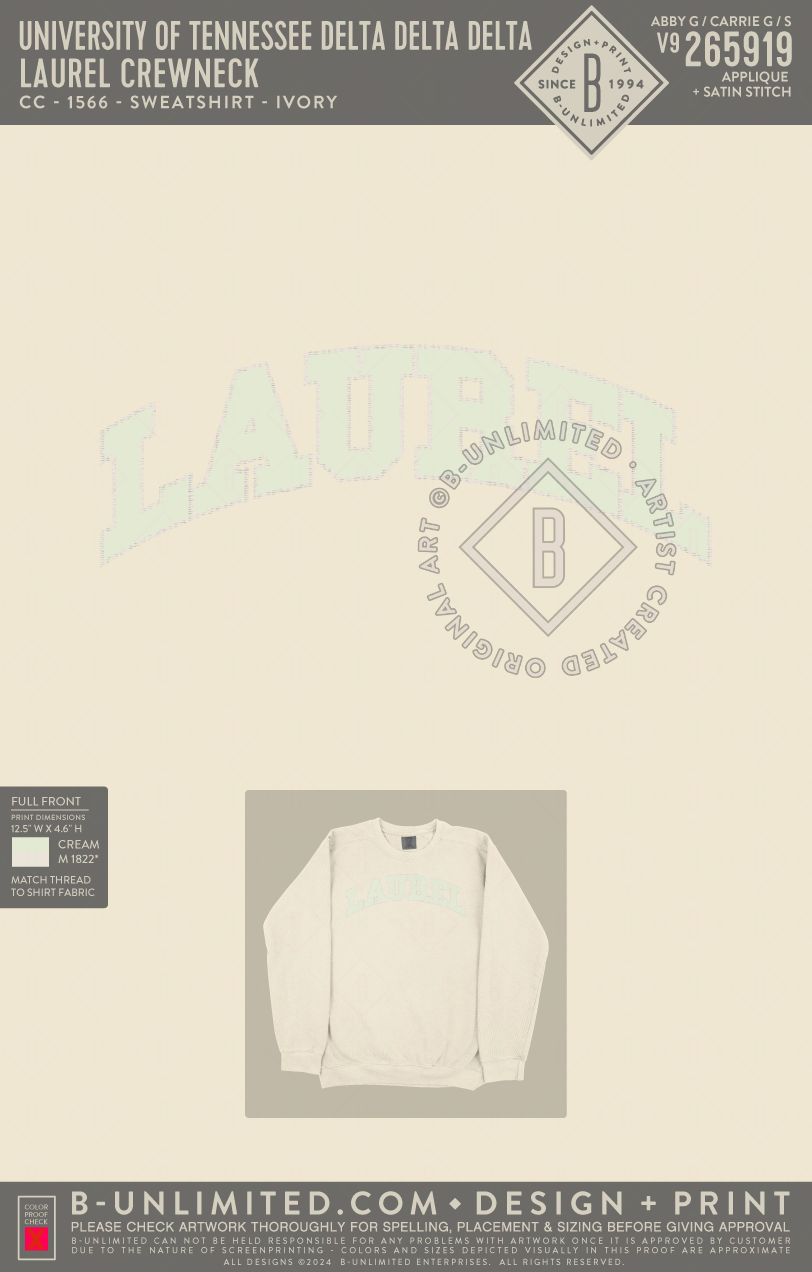 University of Tennessee Delta Delta Delta - Laurel Crewneck - CC - 1566 - Sweatshirt - Ivory