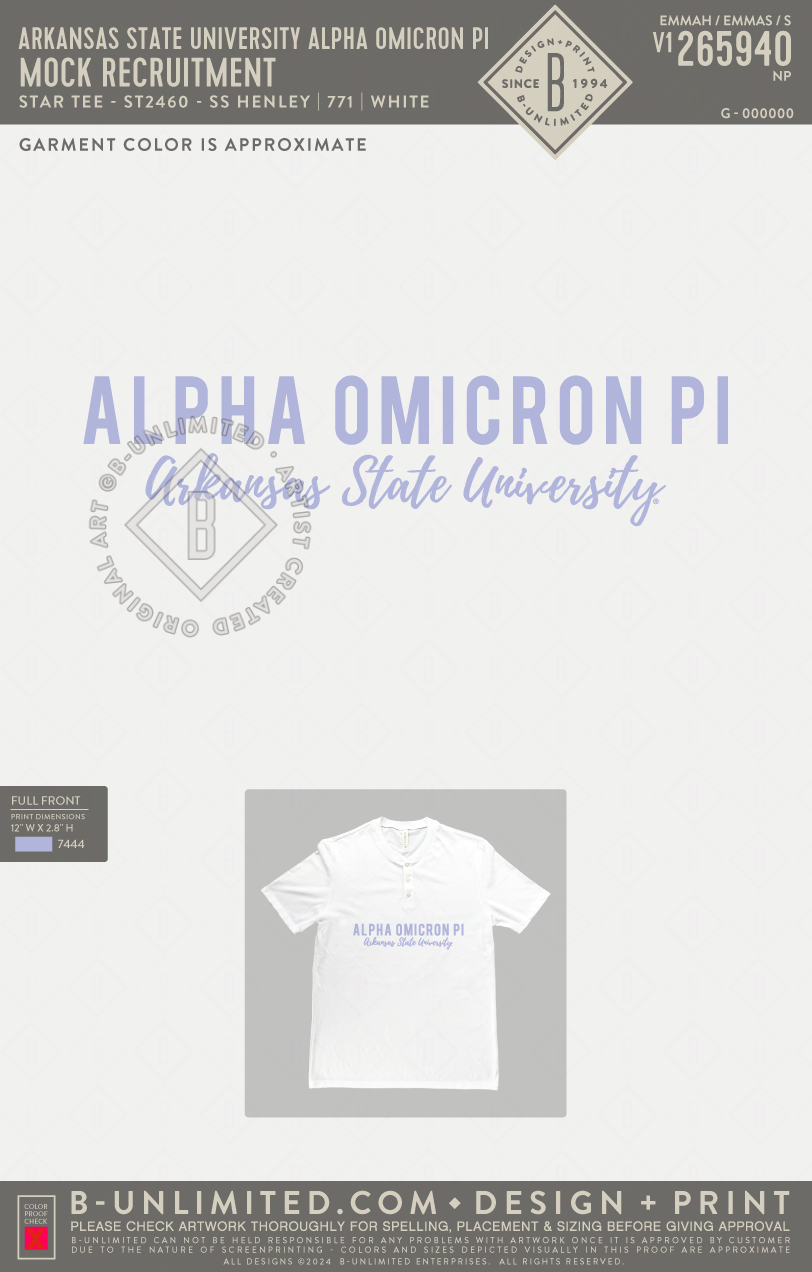 Arkansas State University Alpha Omicron Pi - Mock Recruitment - Star Tee - ST2460 - SS Henley - White
